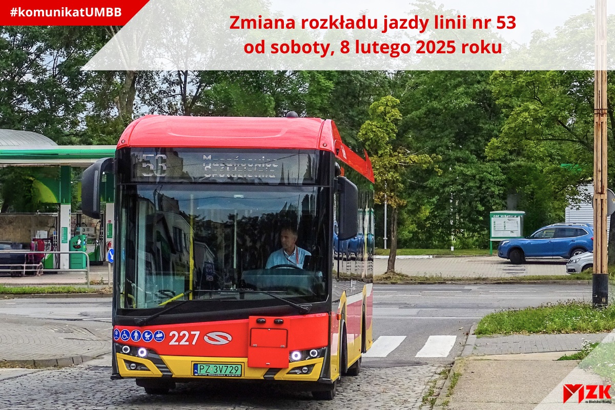Zmiana rozkładu jazdy linii nr 53 od 8 lutego 2025 roku