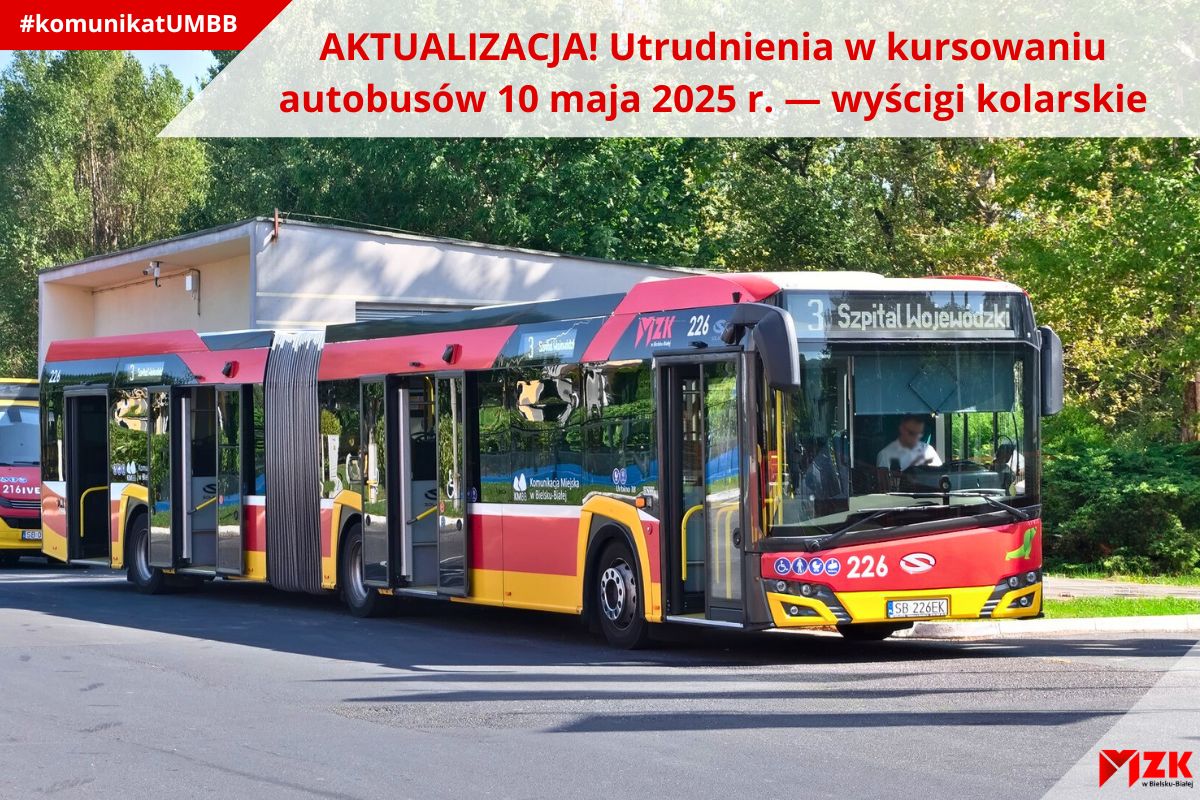 [AKTUALIZACJA] Utrudnienia w kursowaniu autobusów w dniu 10 maja 2025 r. — wyścigi kolarskie