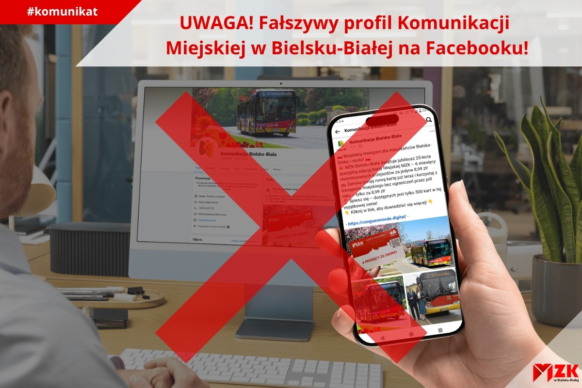 Fałszywy profil Komunikacji Miejskiej w Bielsku-Białej na Facebooku