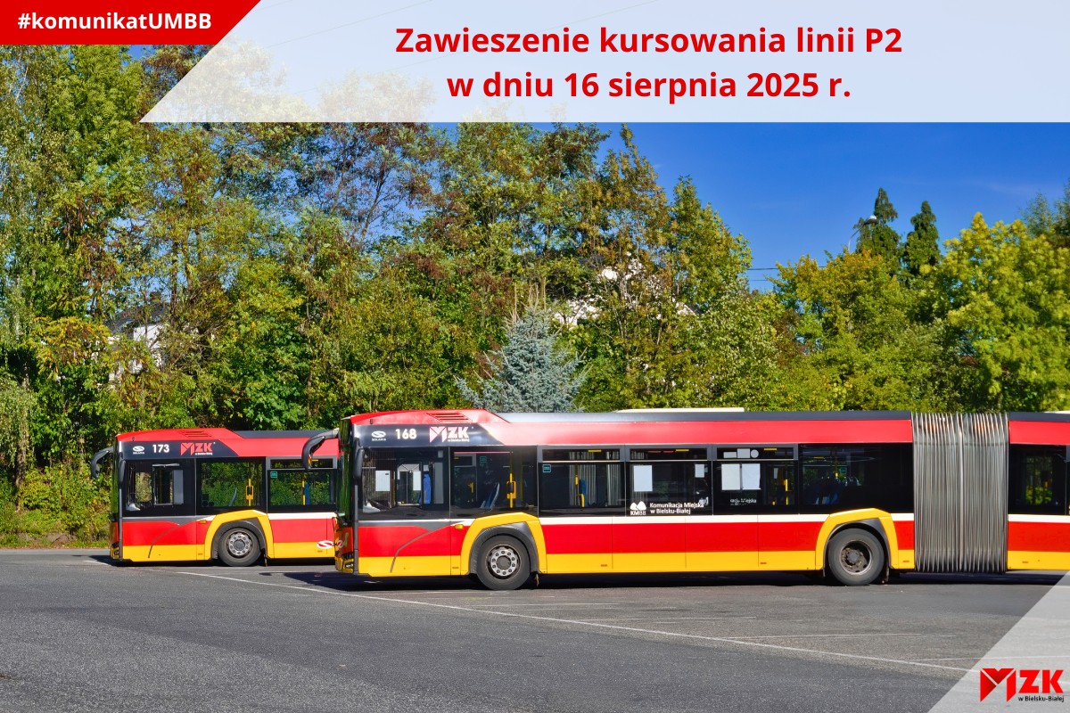 Zawieszenie kursowania linii P2 w dniu 16 sierpnia 2025 r.