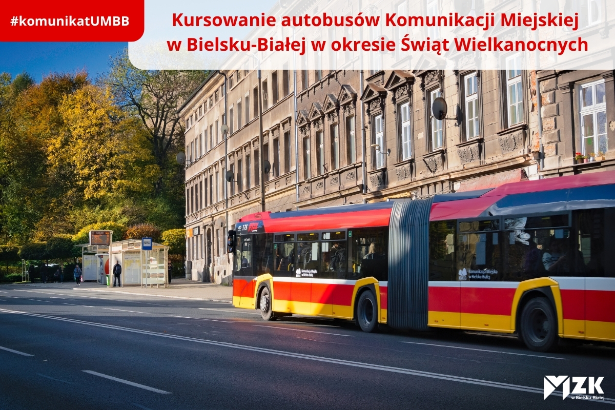 Zdjęcie autobusu na tle zabytkowej kamienicy w Bielsku-Białej
