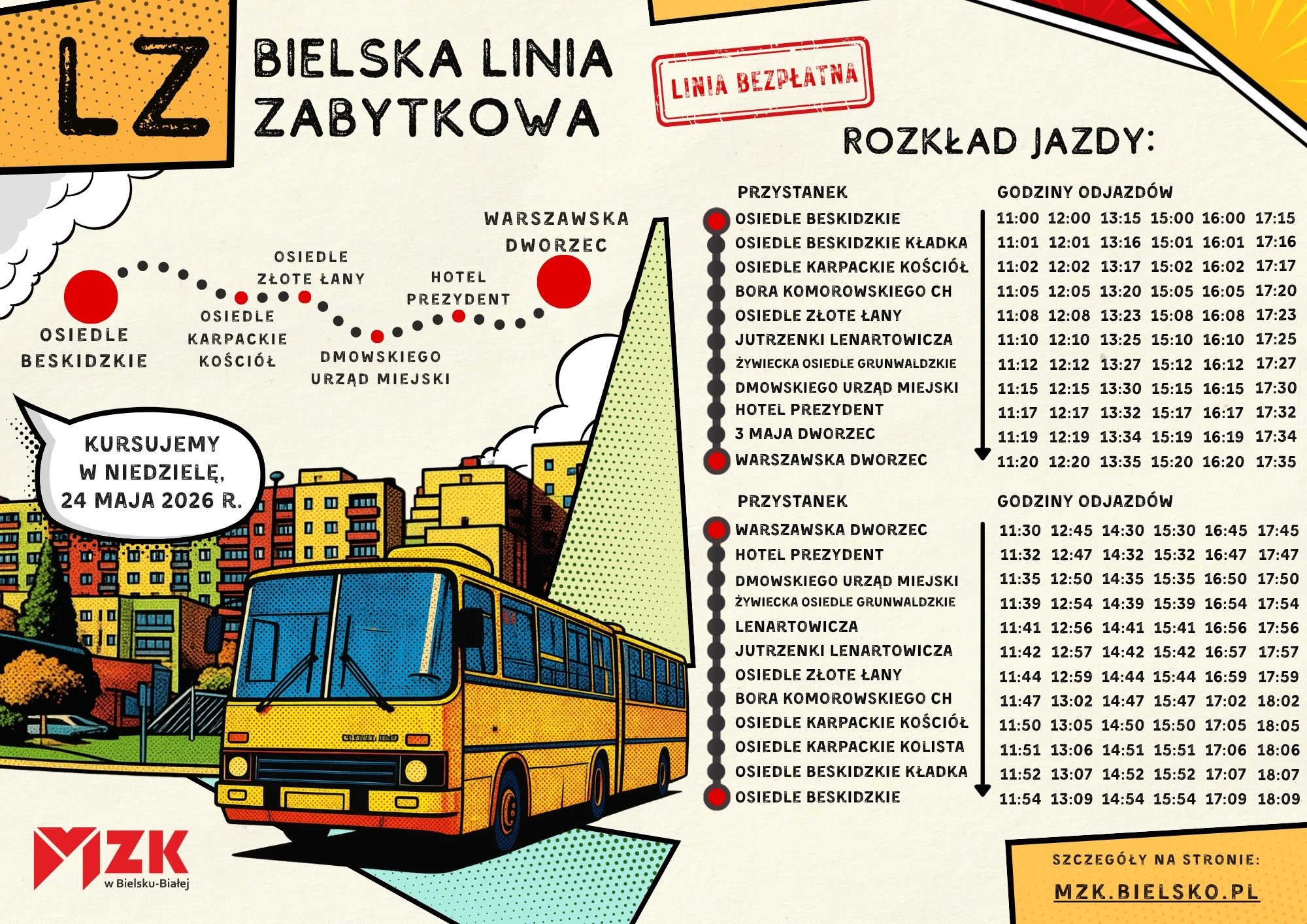 Plakat z rozkładem jazdy
